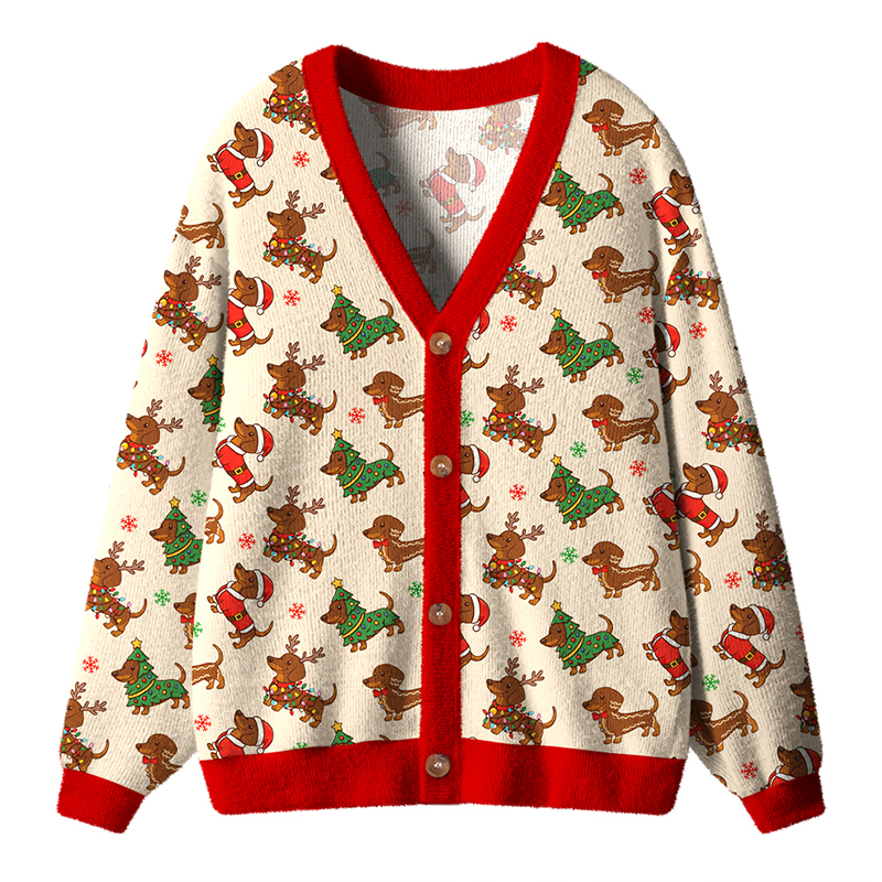 Cute Christmas Dachshunds Teacher Ugly Cardigan Sweaters