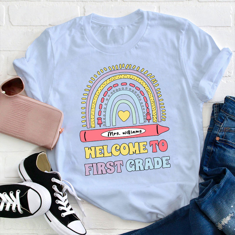 Personalized Cute Rainbow Teacher T-Shirt