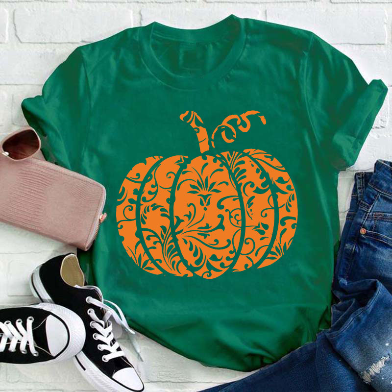 Floral Pumpkin Teacher T-Shirt