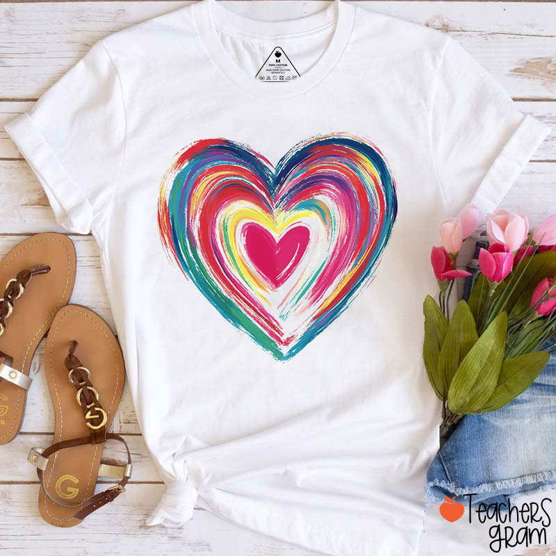 Colorful Heart Valentines Day Heart Teacher T-Shirt