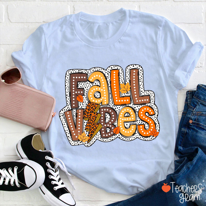 Fall Vibes Leopard Lightning Teacher T-Shirt