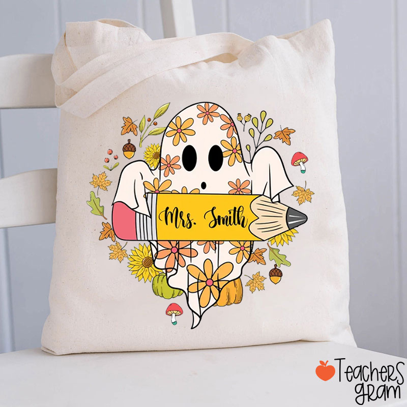 Personalized Halloween Cute Ghost Teacher Tote Bag
