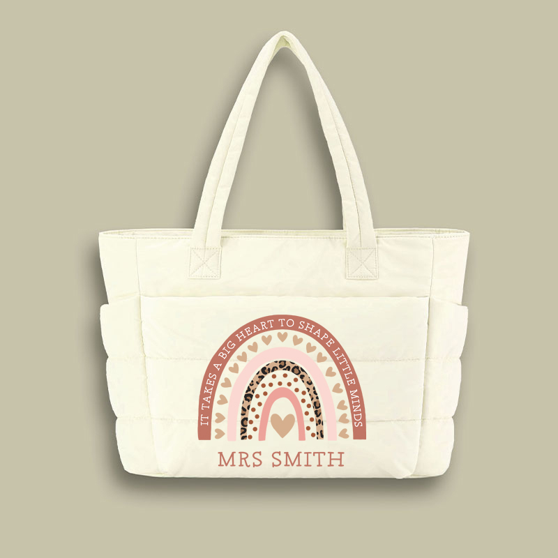 Personalized Pink Rainbow Teacher Puffy Tote Bag