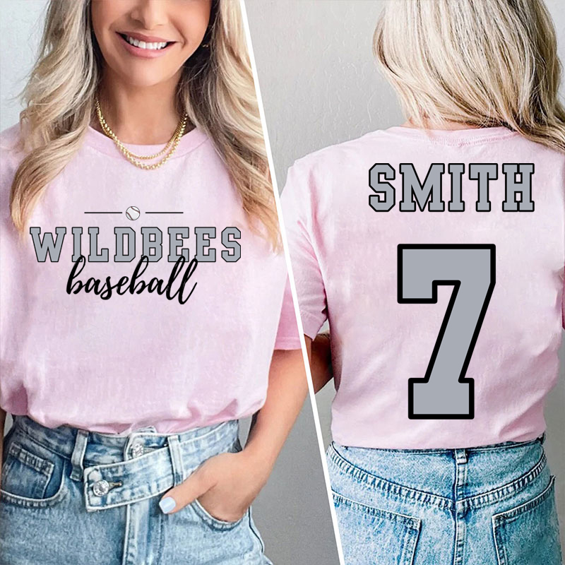 Personalized Mascot Sport Name And Number Game Day Teacher Two Sided T-Shirt