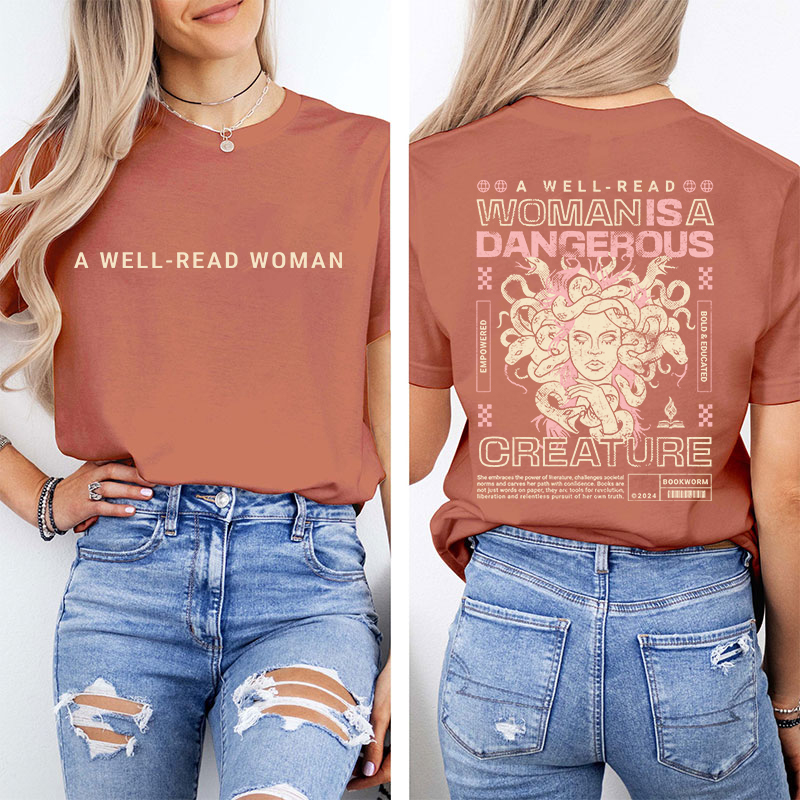 A Well Read Woman Teacher Two Sided T-Shirt