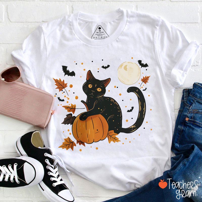 Black Cat Full Moon Teacher T-Shirt