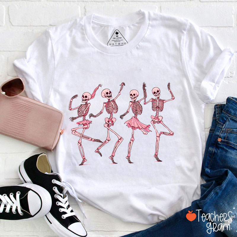 Pink Dancing Skeleton Teacher T-Shirt