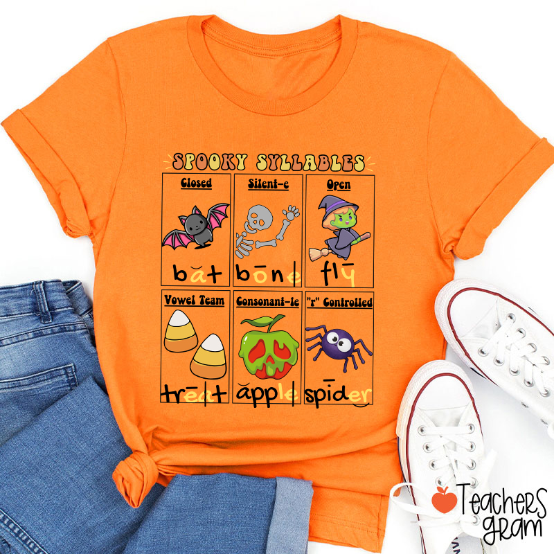 Halloween Reading Spooky Syllables Teacher T-Shirt