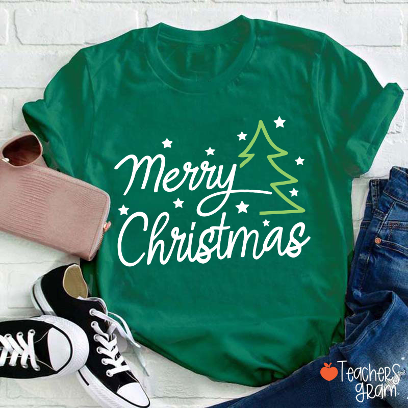 Merry Christmas Snow Tree Teacher T-Shirt