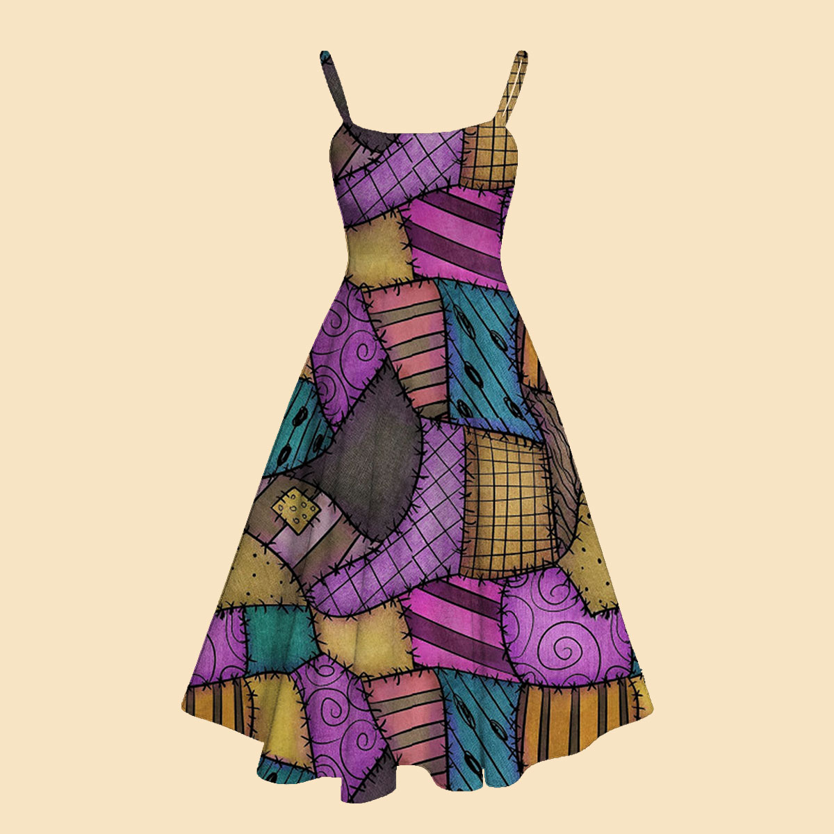 Halloween Rag Collage Style Teacher Suspender Long Skirt With Free Top