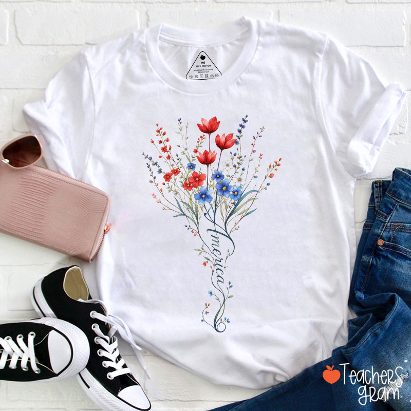 America Wildflower Teacher T-Shirt