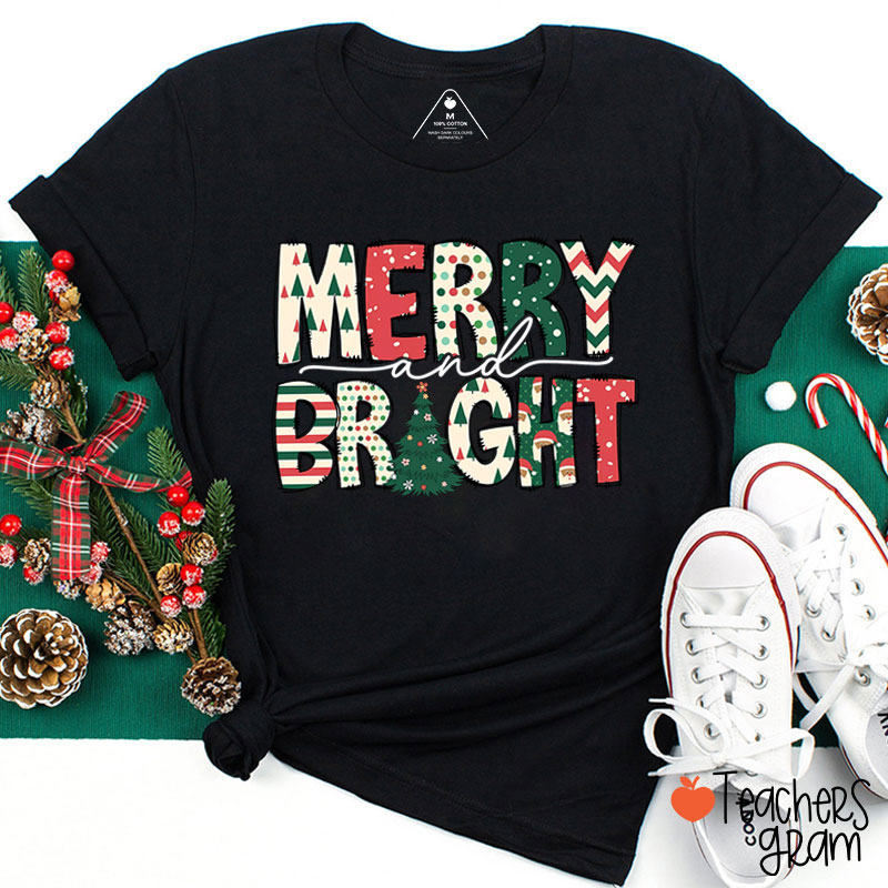 Merry and Bright Christmas Vibe Teacher T-Shirt