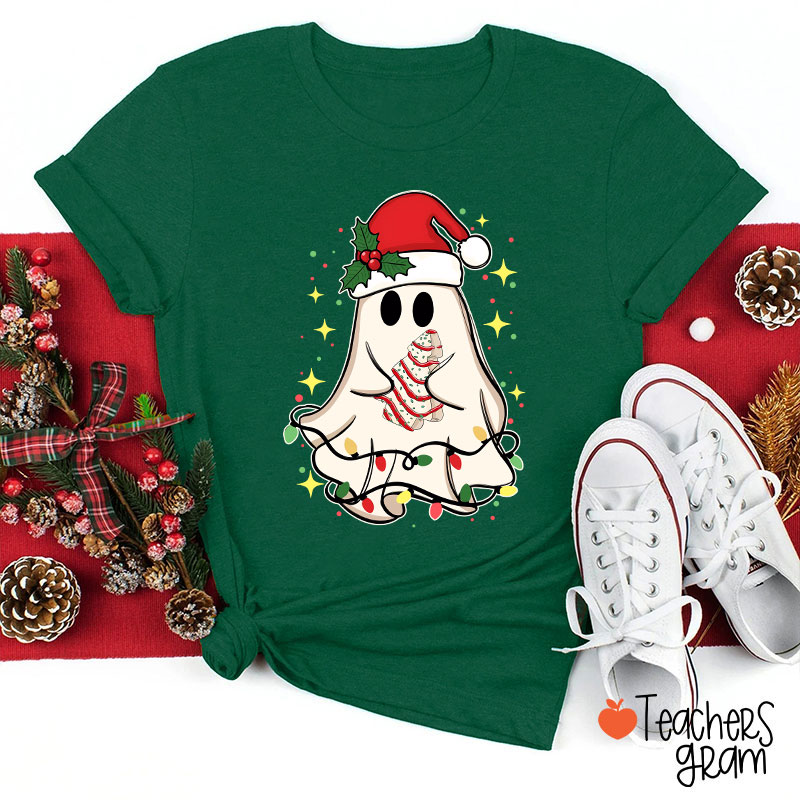 Cute Christmas Ghost Tree Teacher T-Shirt