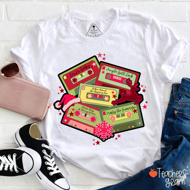 Christmas Music Cassette Tapes Teacher T-Shirt