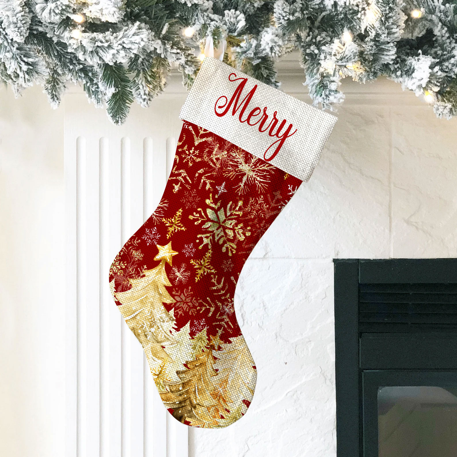 Personalized Golden Christmas Teacher Stocking