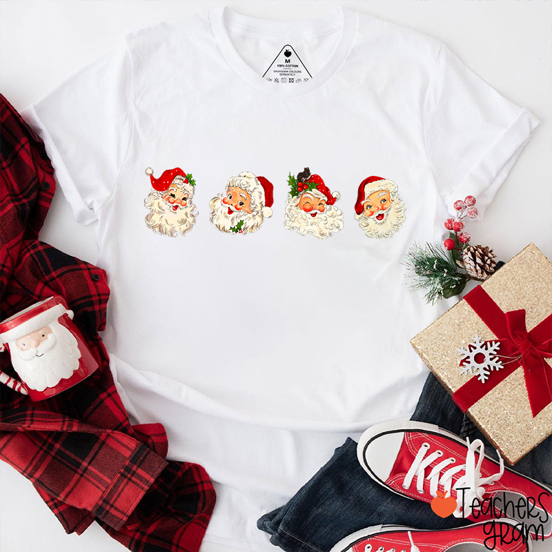 Santa Claus Happy Faces Teacher T-Shirt