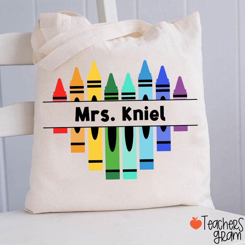 Personalized Name Colorful Crayons Teacher Tote Bag