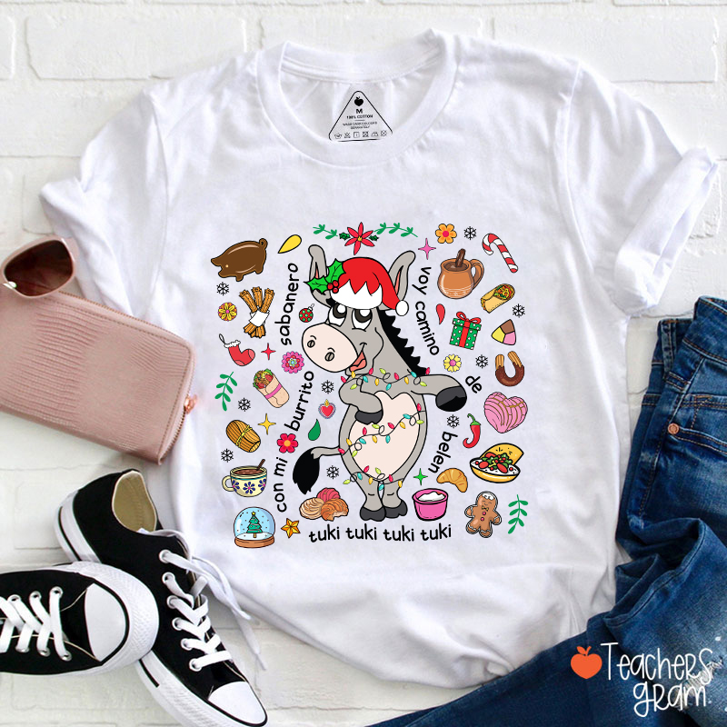 Con Mi Burrito Sabanero Voy Camino Belén Spanish Teacher T-Shirt