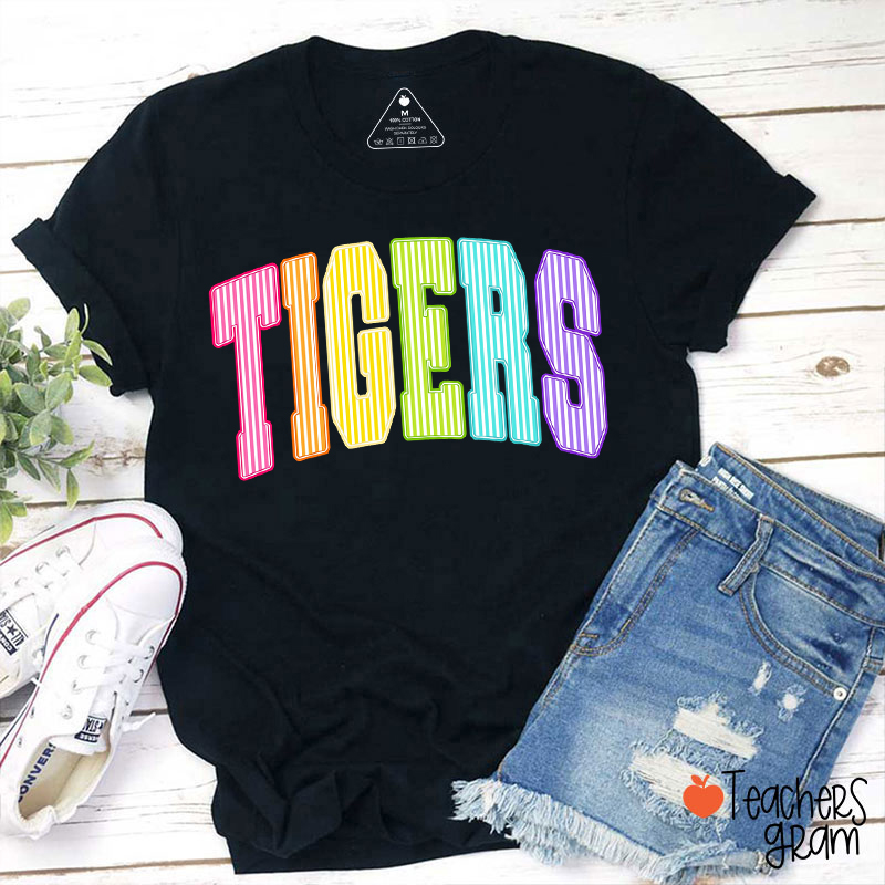 Personalized Mascot Stripes Arch Letters Teacher T-Shirt