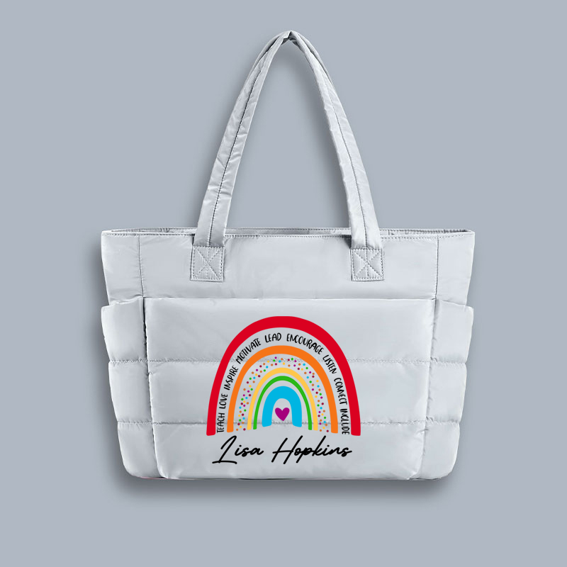 Personalized Pencil Ruler Teacher Name Teacher Puffy Tote Bag