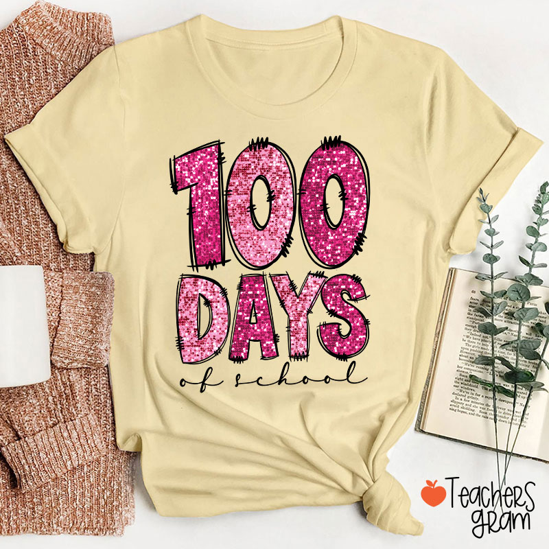 Glitter 100 Days Of School Teacher T-Shirt