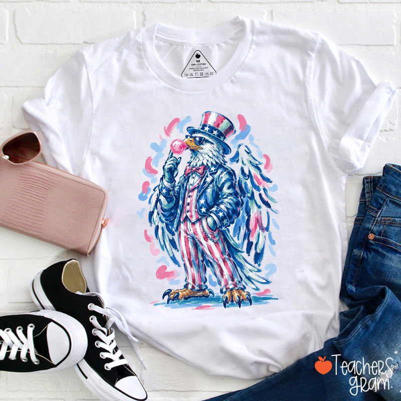Bald Eagle Blowing Bubble Gum Teacher T-Shirt