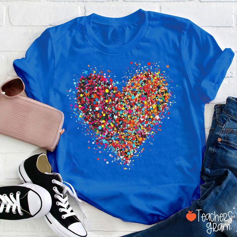 Confetti Heart Valentines Day Teacher T-Shirt