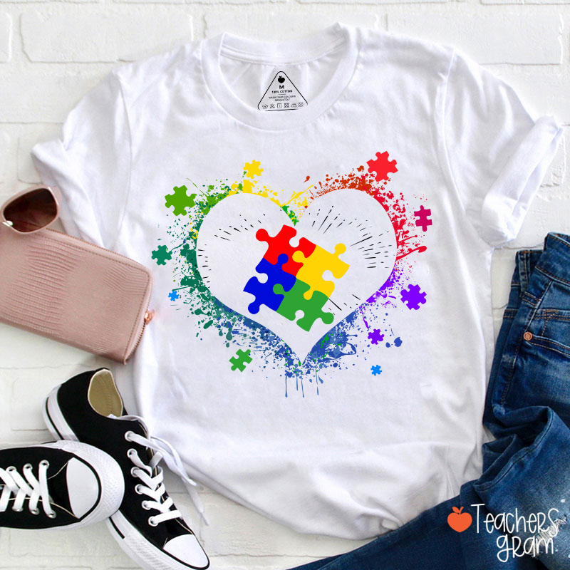 Autism Awareness Love Heart Teacher T-Shirt
