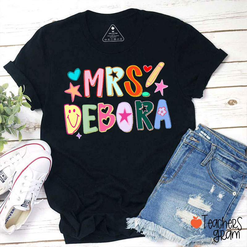 Personalized Name Retro Bubble Letter Teacher T-Shirt