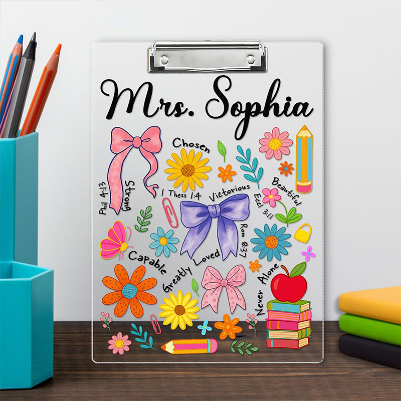 Personalized Flower Bow Stationery And Name Teacher Clipboard