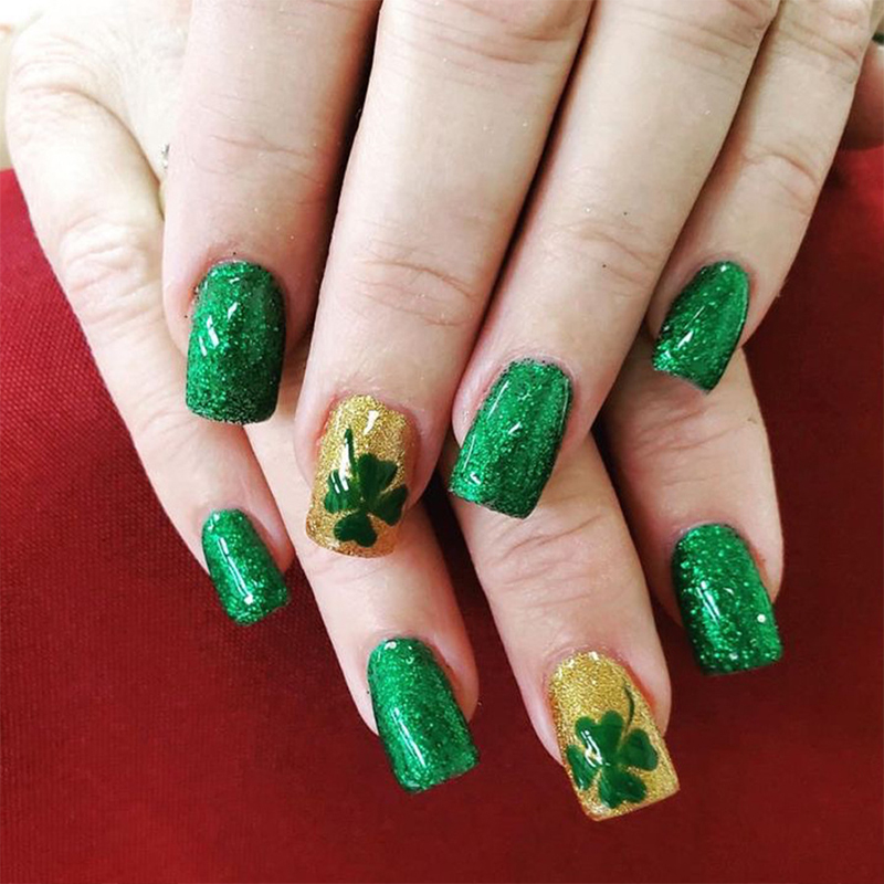 24pcs Glitter Four Leaf Clover Teacher Fake Nail