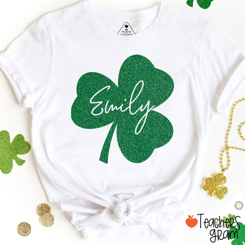 Personalized Clover Glitter Teacher T-Shirt