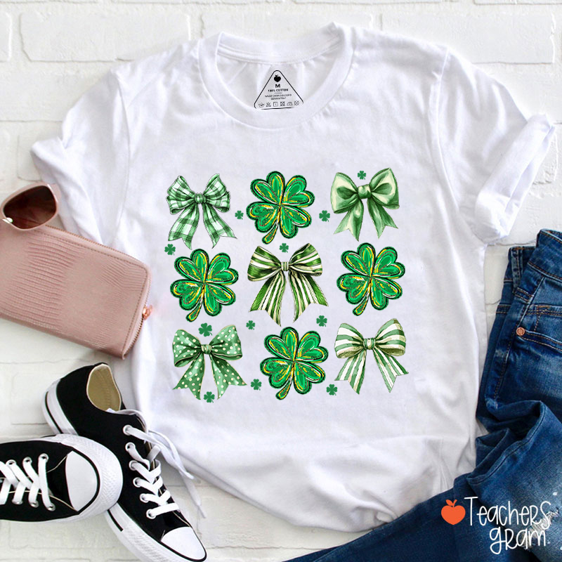 Four Leaf Clover Bow Teacher T-Shirt