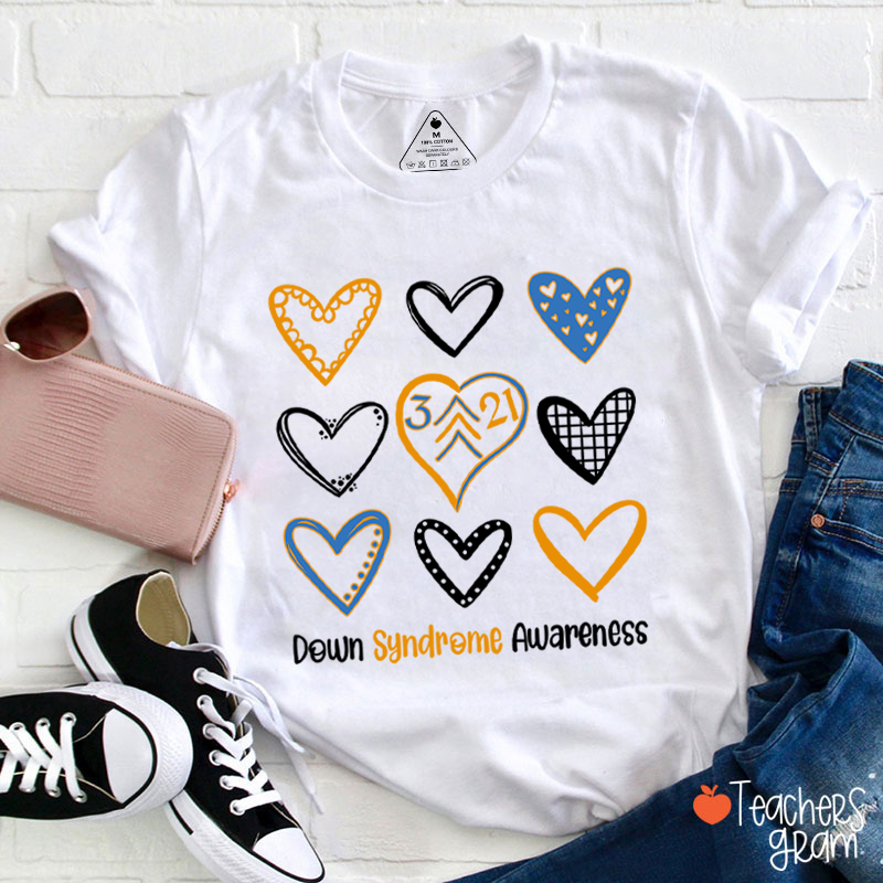 Down Syndrome Awareness Heart Teacher T-Shirt