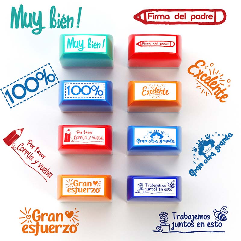 8PCS Teacher Spanish Stamp Set Colorful Self-Inking