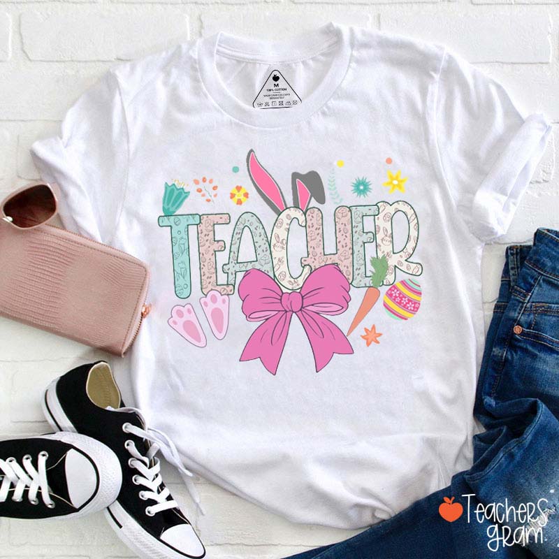 Rabbit Printed Bow Tie Teacher Tee