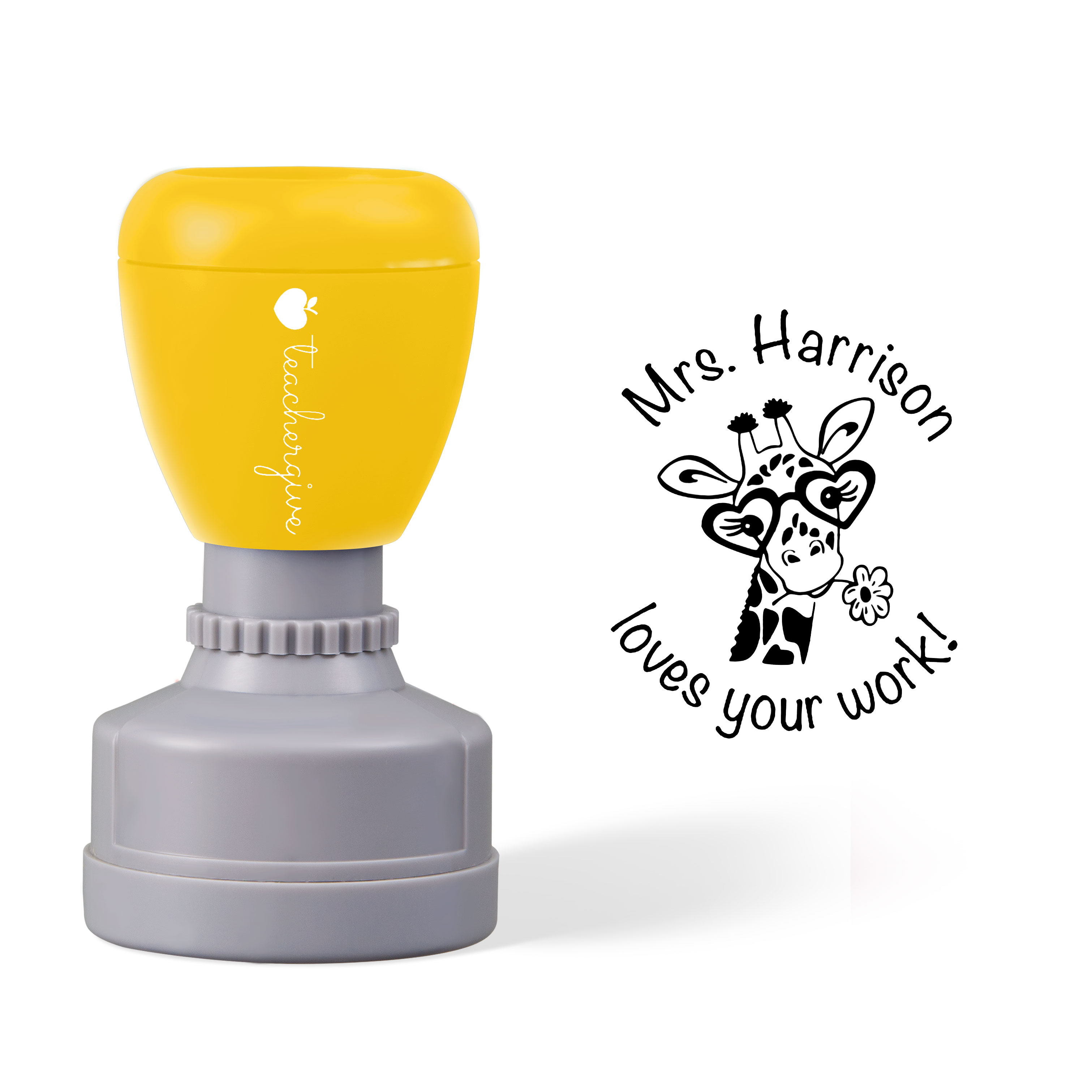Personalized Giraffe Loves Your Work Teacher Stamp