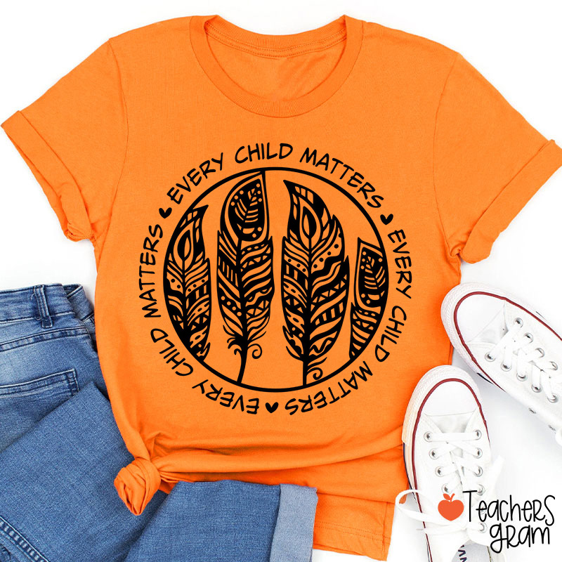 Every Child Matters Tribal Feather Circle Teacher T-Shirt