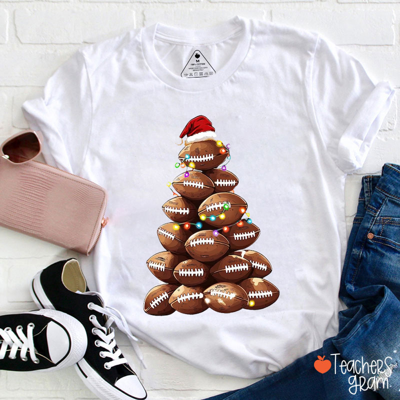 Football Chritmas Tree Teacher T-Shirt
