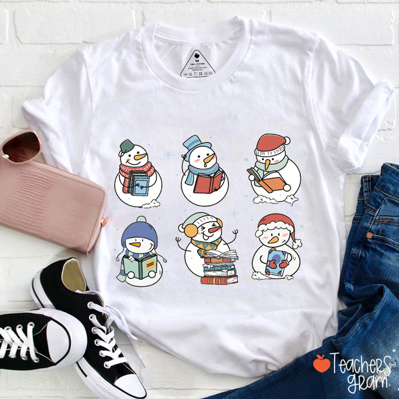 Reading Snowman Christmas  Teacher T-Shirt
