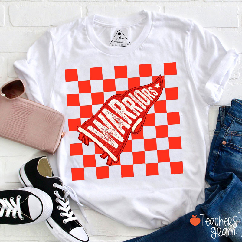 Personalized Mascot Checkered Pennant Teacher T-Shirt
