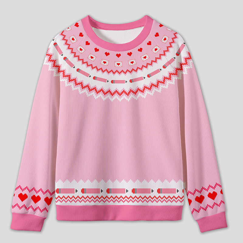 Heart Pencil Valentine Teacher Knit Sweatshirt
