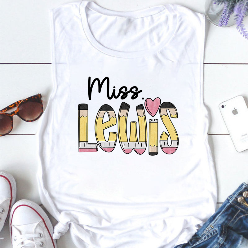 Personalized Pencil Name Teacher Tank Top