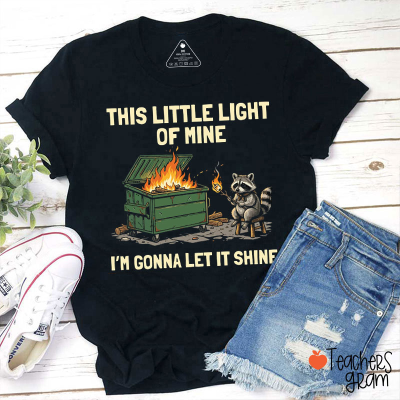 Funny Raccoon This Little Light Of Mine Teacher T-Shirt