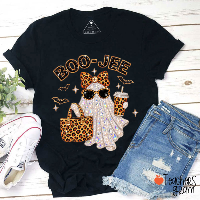 Faux Rhinestone Leopard Ghost Teacher T-Shirt