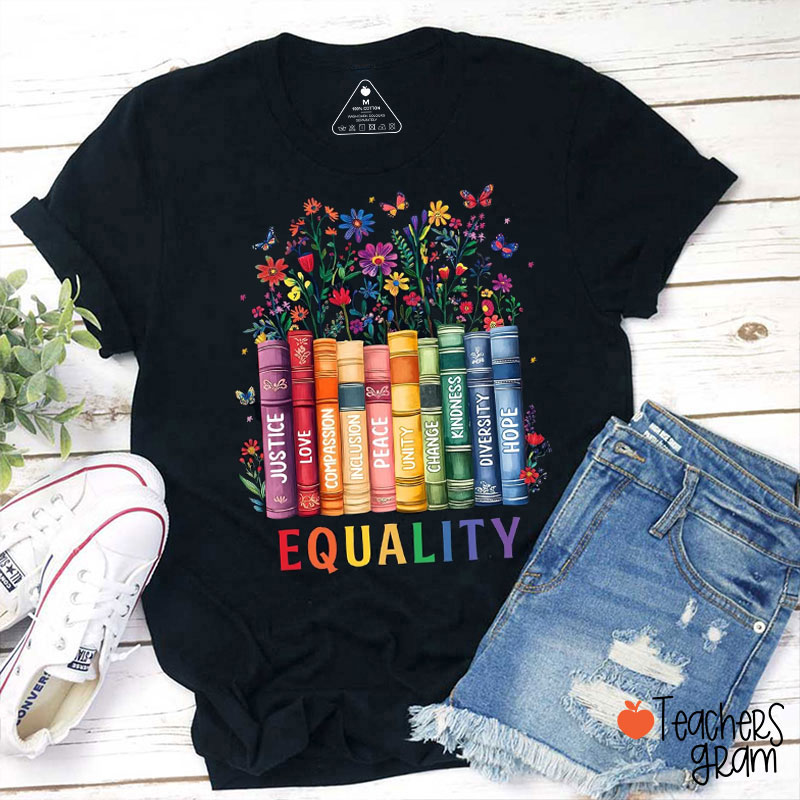Equality Rainbow Wildflowers Book Teacher T-Shirt