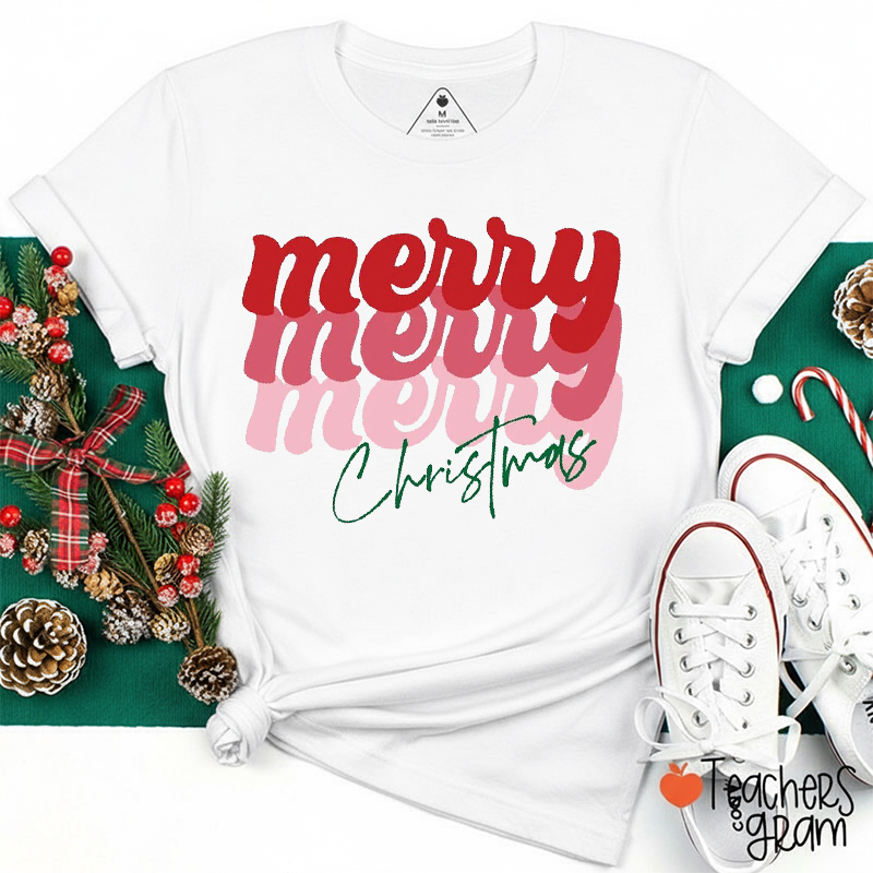 Gradient Merry Christmas Teacher T-Shirt