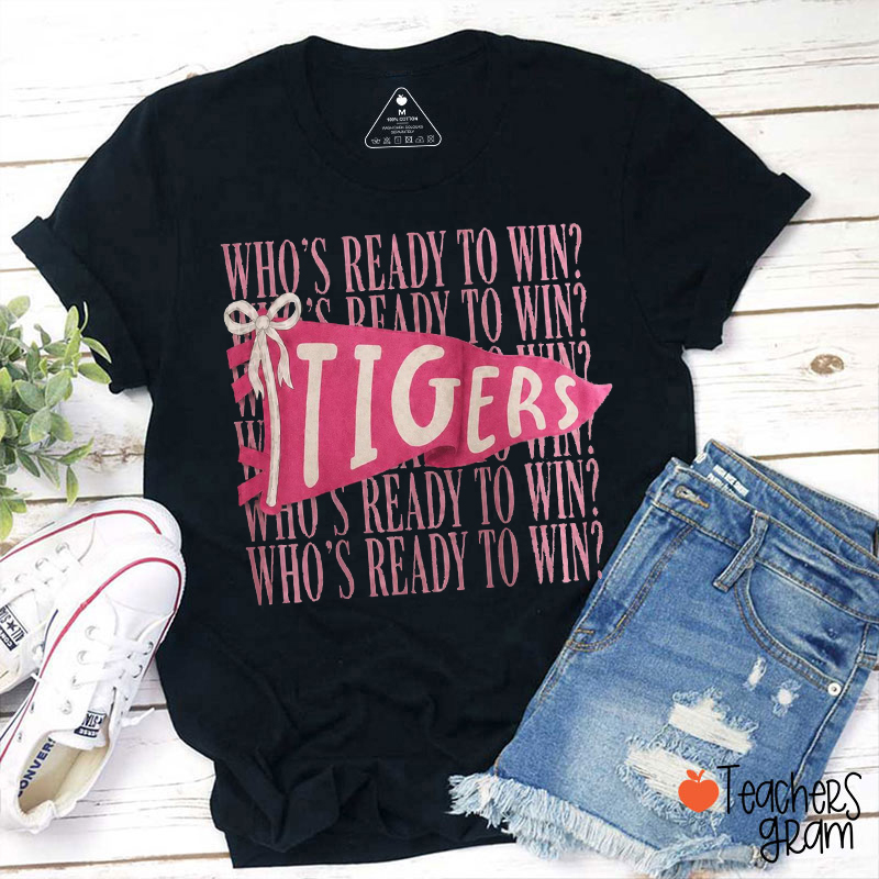 Personalized Mascot Pennant Flag Bow Graphic Teacher T‑Shirt