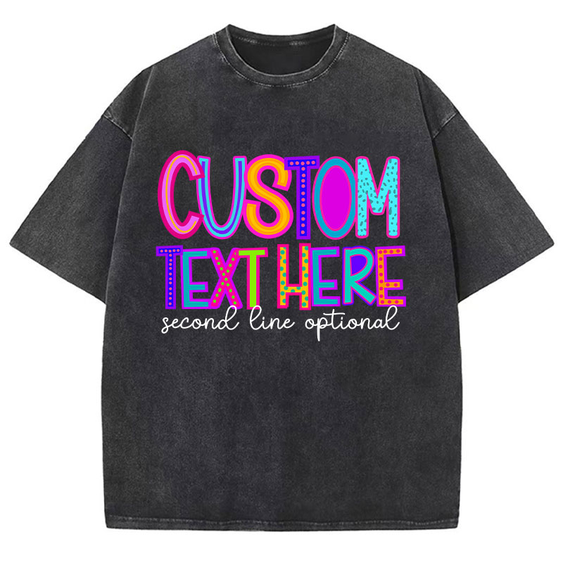 Personalized Name Neon Lights Teacher Washed T-Shirt