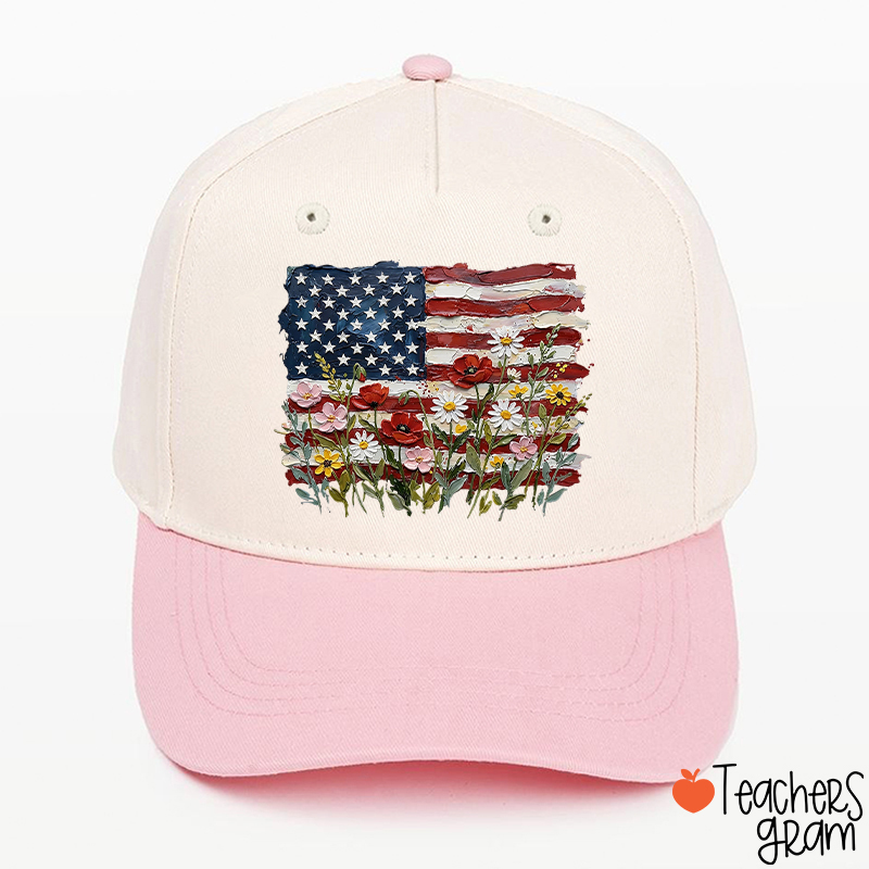 American Flag Floral Teacher Baseball Cap